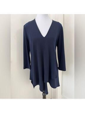 JOSEPH RIBKOFF Asymmetric Draped Panel Tunic V Neck 3/4 Sleeve Lagenlook Travel